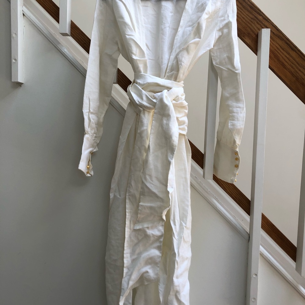 A.L.C. Ivory Long Sleeve Wrap Tie Dress